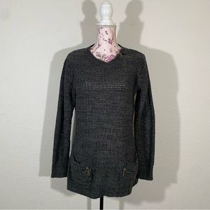 Effeci sz:XL Charcoal Gray Knit Long Sleeve Sweater Top Zip Shoulder wi/Pockets